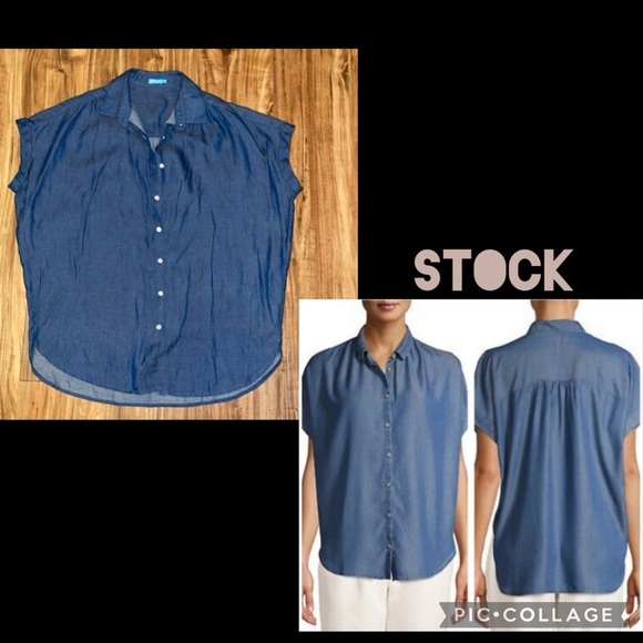J McLaughlin women small 4 6 Shirt Top Chambray Button Down Alondra short sleeve - Picture 1 of 9